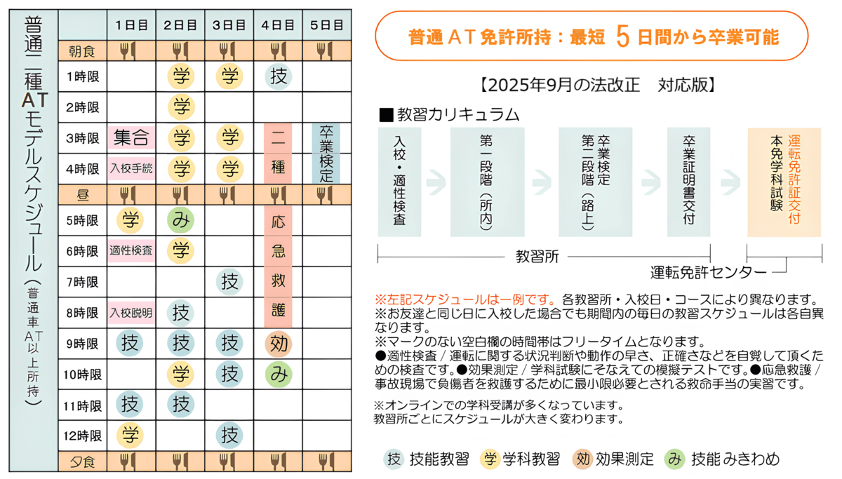 普通二種免許のモデルスケジュール画像