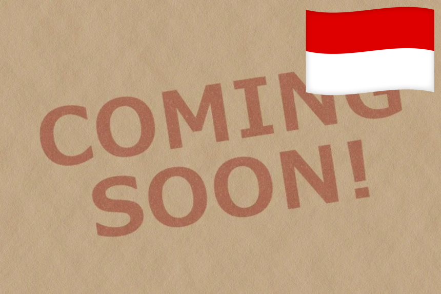 comingsoonのm文字とインドネシアの国旗