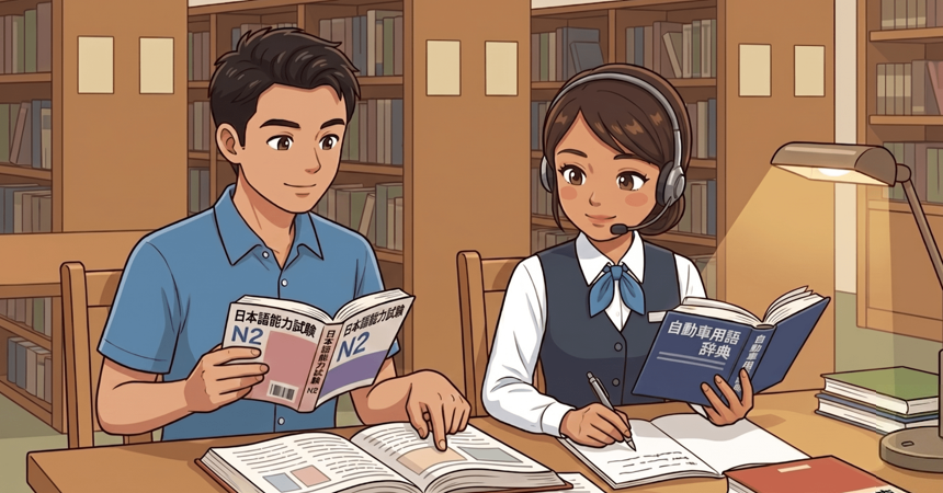外国人の男女が勉強しているイラスト